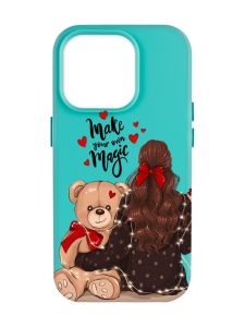 Матовий бірюзовий чохол на Apple iPhone 14 Pro Max :: Дівчина з ведмедиком (принт 188)