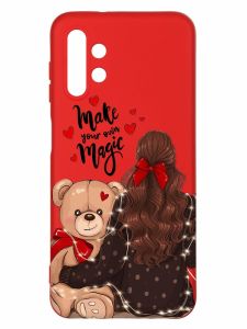 Матовий червоний чохол на Samsung A13 4G :: Дівчина з ведмедиком (принт 188)