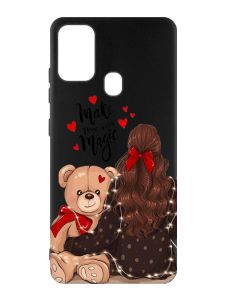 Матовий чорний чохол на Samsung Galaxy M30s/M21 :: Дівчина з ведмедиком (принт 188)