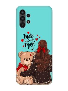 Матовий бірюзовий чохол на Samsung Galaxy A13 4G :: Дівчина з ведмедиком (принт 188)