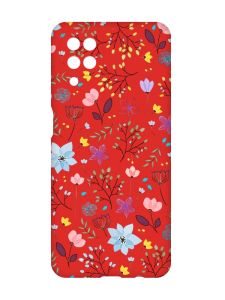 Матовий червоний чохол на Samsung Galaxy A12 :: Квітковий фон (принт 267)