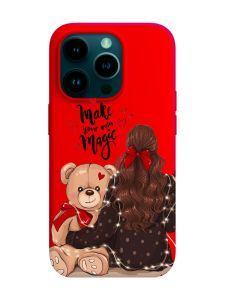 Матовий червоний чохол на Apple iPhone 14 Pro :: Дівчина з ведмедиком (принт 188)
