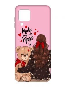 Матовий рожевий чохол на Samsung Galaxy M32/A22/M22 4G :: Дівчина з ведмедиком (принт 188)