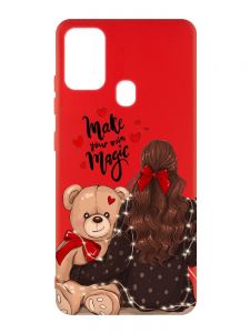 Матовий червоний чохол на Samsung Galaxy M30s/M21 :: Дівчина з ведмедиком (принт 188)