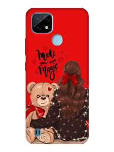 Матовий червоний чохол на Realme C21Y :: Дівчина з ведмедиком (принт 188)