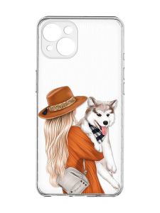 Прозорий чохол із захистом камер на iPhone 15 Plus :: Дівчина з песиком (принт 115)