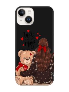 Матовий чорний чохол на Apple iPhone 14 :: Дівчина з ведмедиком (принт 188)