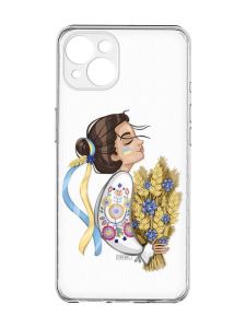Прозорий чохол із захистом камер на iPhone 15 Plus :: Українка з колосками (принт 172)
