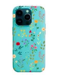 Матовий бірюзовий чохол на Apple iPhone 14 Pro :: Квітковий фон (принт 269)