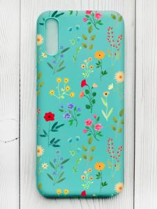 Матовий бірюзовий чохол на Xiaomi Redmi 9А :: Квітковий фон (принт 269)