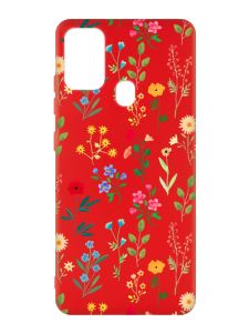 Матовий червоний чохол на Samsung Galaxy M30s/M21 :: Квітковий фон (принт 269)