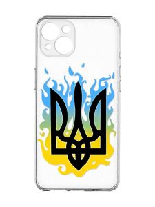 Прозорий чохол із захистом камер на iPhone 15 Plus :: Тризуб Полум'я (принт 257)