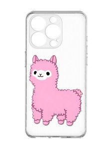 Чохол із захистом камери на  iPhone 15 Pro :: Лама рожева (принт 100)