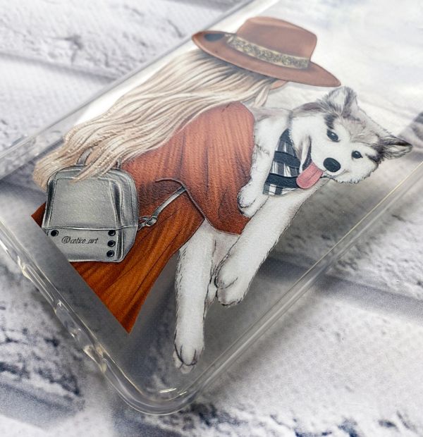 Прозорий чохол на Xiaomi Redmi 9T  дизайн Дівчина з песиком принт 115