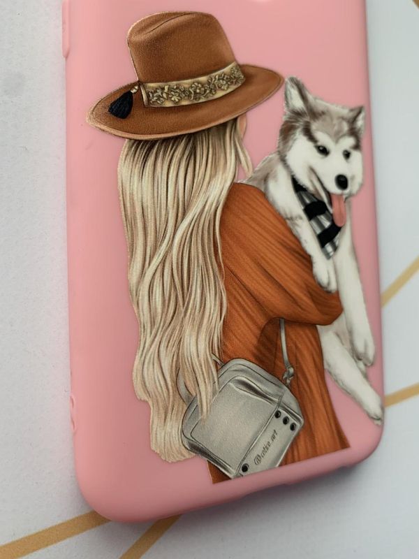 Матовий рожевий чохол на Samsung Galaxy A04E/A042 :: Дівчина з песиком (принт 115)