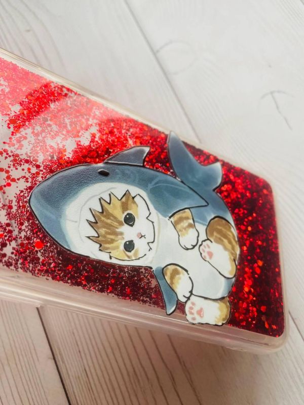 Чохол з плаваючими блискітками Samsung Galaxy A12 Червоний :: Кошеня (принт 120)