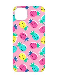 Матовий рожевий чохол на  Apple iPhone 14 :: Різнокольорові ананаси (принт 346)