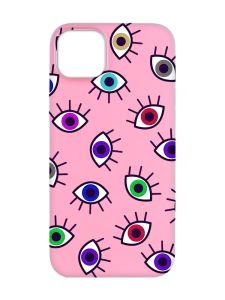 Матовий рожевий чохол на  Apple iPhone 14 :: Різнокольорові очі (принт 336)