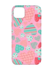 Матовий рожевий чохол на  Apple iPhone 14 :: Різнокольорові сердечка (принт 334)