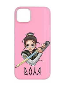 Матовий рожевий чохол на  Apple iPhone 14 :: Українська захисниця (патріотичний принт 169)
