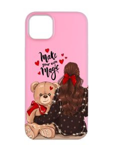 Матовий рожевий чохол на  Apple iPhone 14 :: Дівчина з ведмедиком (принт 188)