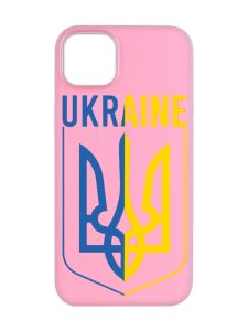 Матовий рожевий чохол на  Apple iPhone 14 :: Тризуб (патріотичний принт 254)