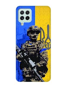 Матовий чохол з бірюзовими боками на Samsung Galaxy M32/M22/A22 4G :: Солдат (патріотичний принт 350)