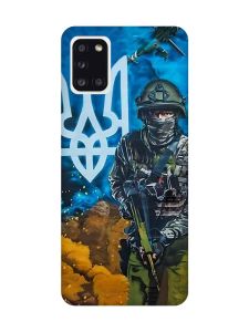 Матовий чохол з червоними боками на Samsung Galaxy A31 :: Військовий (патріотичний принт 349)