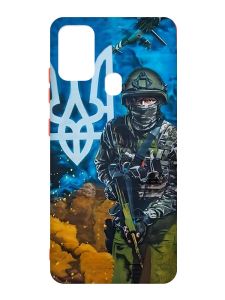 Матовий чохол з червоними боками на Samsung Galaxy M30s/M21 :: Військовий (патріотичний принт 349)