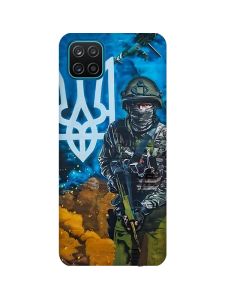 Матовий чохол з бірюзовими боками на Samsung Galaxy A12 :: Військовий (патріотичний принт 349)