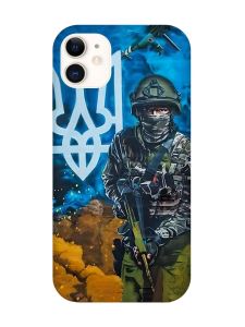 Матовий чохол з бірюзовими боками на Apple iPhone 11 (6.1) :: Військовий (патріотичний принт 349)