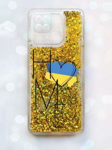 Чохол з плаваючими блискітками на Xiaomi Redmi 10C Золотий :: Дім Україна (принт 353)