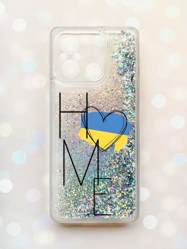 Чохол з плаваючими блискітками на Xiaomi Redmi 12C Срібний :: Дім Україна (принт 353)