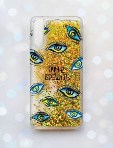 Чохол з плаваючими блискітками на Samsung Galaxy A50 (2019) A505F Золотий :: Очі (принт 358)