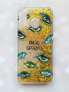 Чохол з плаваючими блискітками на Samsung Galaxy A30(2019) A305/A20 Золотий :: Очі (принт 358)