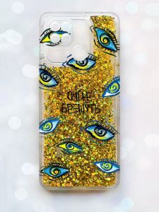 Чохол з плаваючими блискітками на Xiaomi Redmi 10C Золотий :: Очі (принт 358)