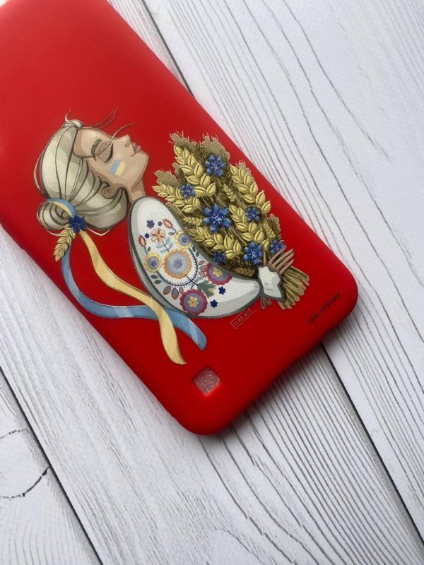 Матовий червоний чохол на Samsung A13 4G :: Українка з колосками (патріотичний принт 173)