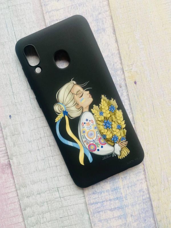 Матовий чорний чохол на Samsung Galaxy M30s/M21 :: Українка з колосками (патріотичний принт 173)