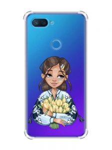 Чохол із потовщеними кутами на Xiaomi Mi 8 Lite :: Дівчина з тюльпанами (принт 22)