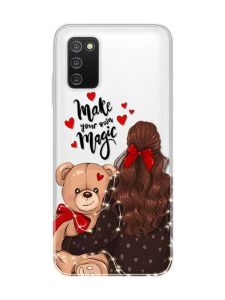 Прозорий чохол на Samsung Galaxy A03s :: Дівчина з ведмедиком (принт 188)