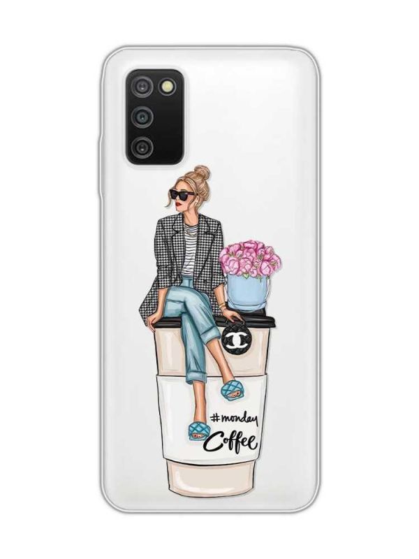 Прозорий чохол на Samsung Galaxy A03s :: Дівчина на каві (принт 228)