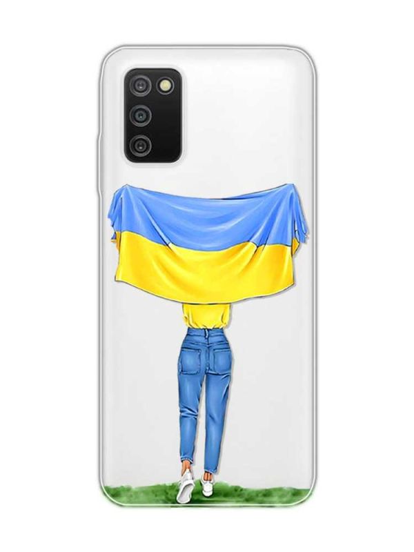 Прозорий чохол на Samsung Galaxy A03s :: Дівчина з прапором (принт 263)