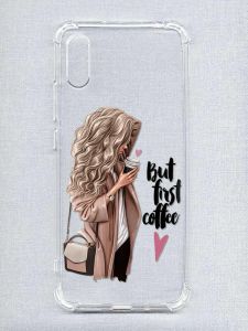 Чохол з потовщеними кутами на Xiaomi Redmi 9A :: Дівчина з кавою (принт 114)