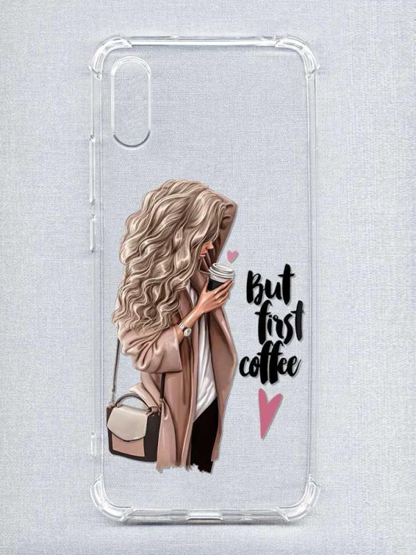 Чохол з потовщеними кутами на Xiaomi Redmi 9A :: Дівчина з кавою (принт 114)