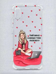 Чохол з потовщеними кутами на Xiaomi Redmi 9A :: Дівчина з вином (принт 220)