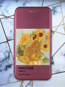 Чохол-книжка з малюнком для iPhone 11 Бордовий :: Соняхи (принт 81)