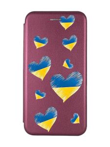 Чохол-книжка з малюнком для Samsung Galaxy А31 Бордовий :: Сердечка. Україна (принт 258)