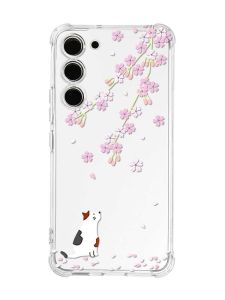Чохол з потовщеними кутами на Samsung Galaxy S23 :: Котик і сакура (принт 283)