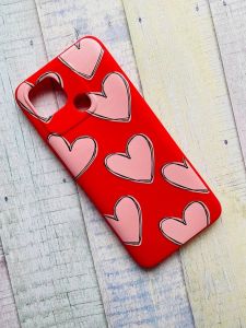 Матовий червоний чохол на Xiaomi Redmi 10C Сердечка рожеві (принт 78)