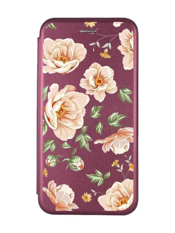 Чохол-книжка з малюнком для Samsung Galaxy A03s Бордовий :: Квіти пастельні (принт 277)
